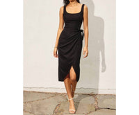 Dress Forum - Linen Square Neck Tulip Hem Wrap Dress