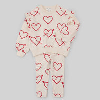 Miles Baby Girls 2-piece Heart Sketch Sweatshirt Legging Set in red creme - kids' sleepwear