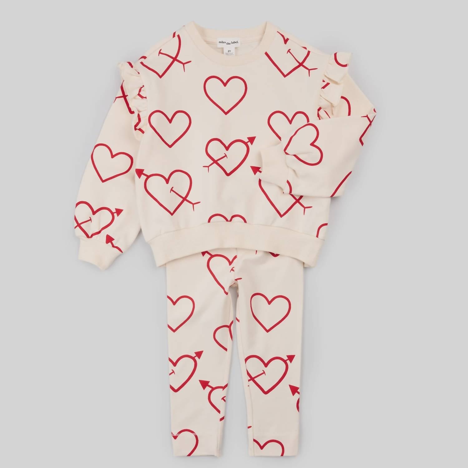 Miles Baby Girls 2-piece Heart Sketch Sweatshirt Legging Set in red creme - kids' sleepwear