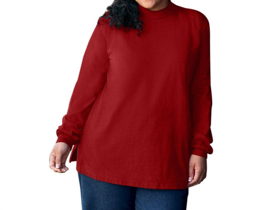 On The Plus Side - Cotton Jersey Mock Long Sleeve Top - Plus