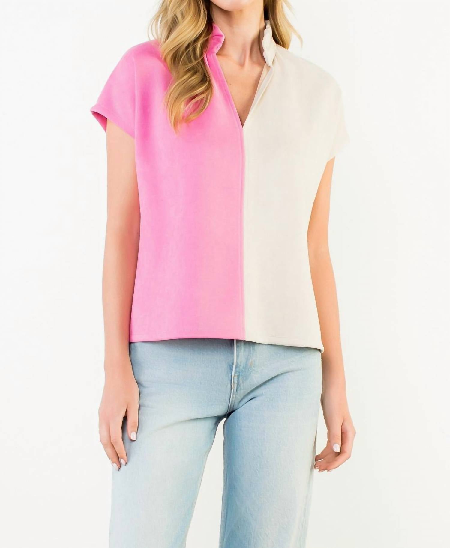 THML Colorblock Suede Top in tan pink - women's blouse