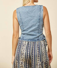 Wisteria Lane - Denim Vest Top With Lace Up Detail