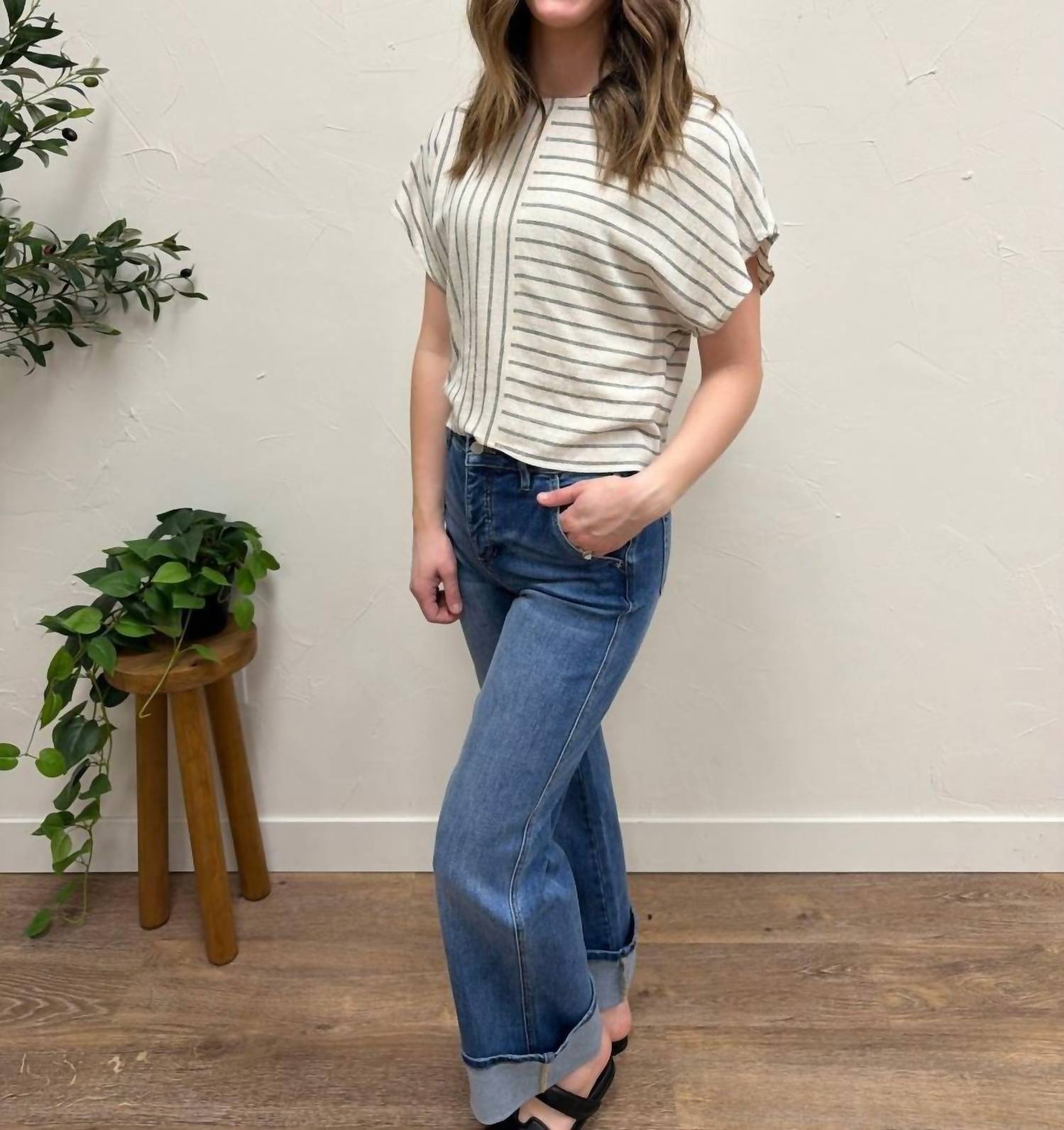 Fun 2 Fun Mixed Stripe Dolman Top in dark natural - women's blouse - view 11