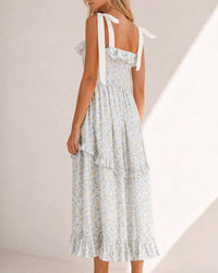 Mable - Floral Printed Contrast Strap Midi Dress