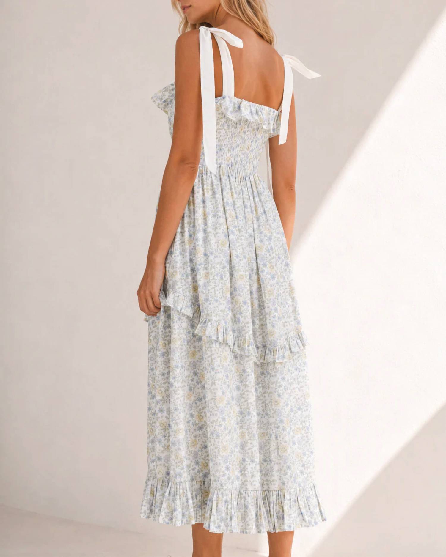 Mable - Floral Printed Contrast Strap Midi Dress