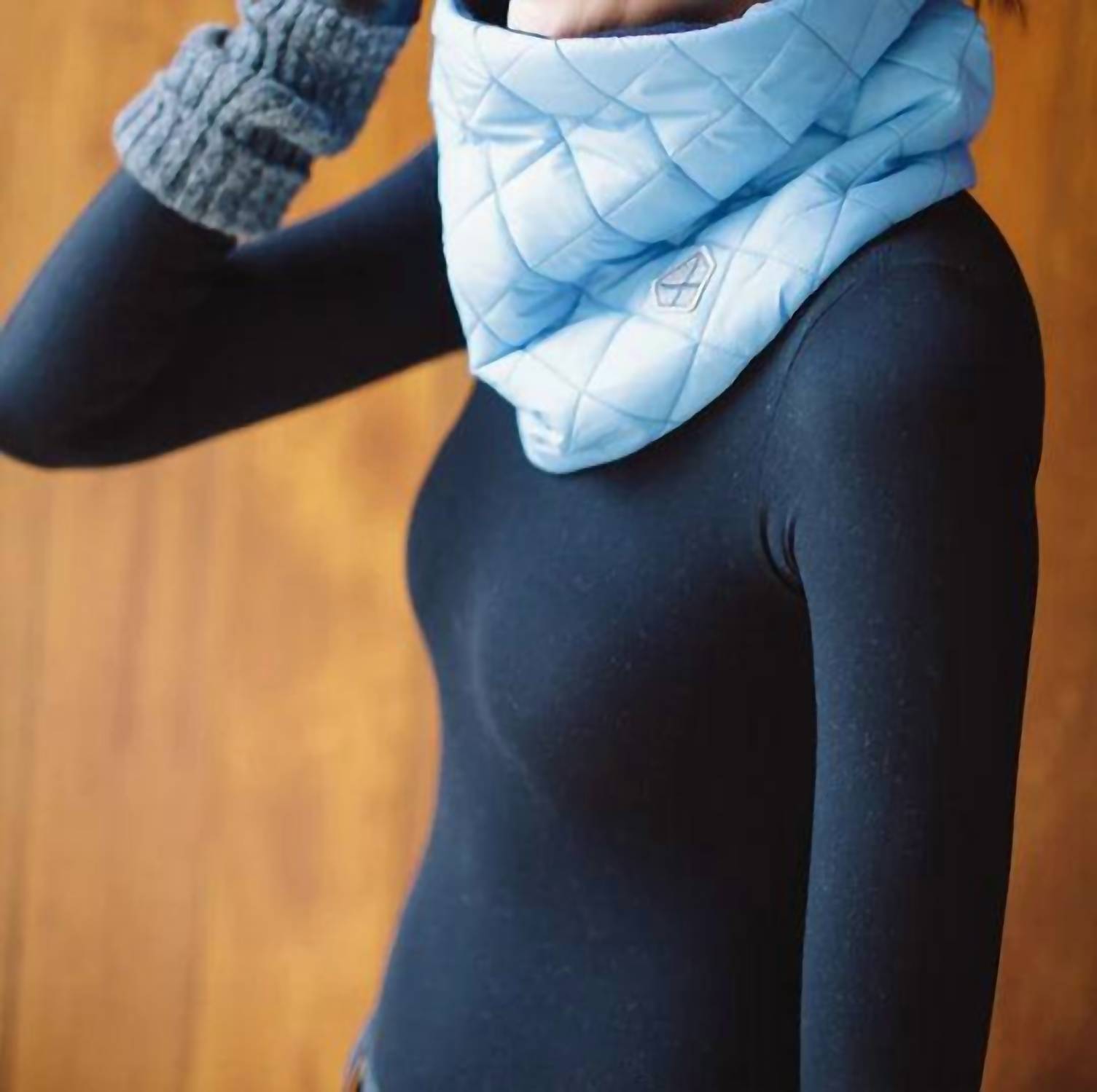 Powder Puff Collection Women's Quilted Pullover Neck Warmer in powder blue navy - women's scarf - detail view