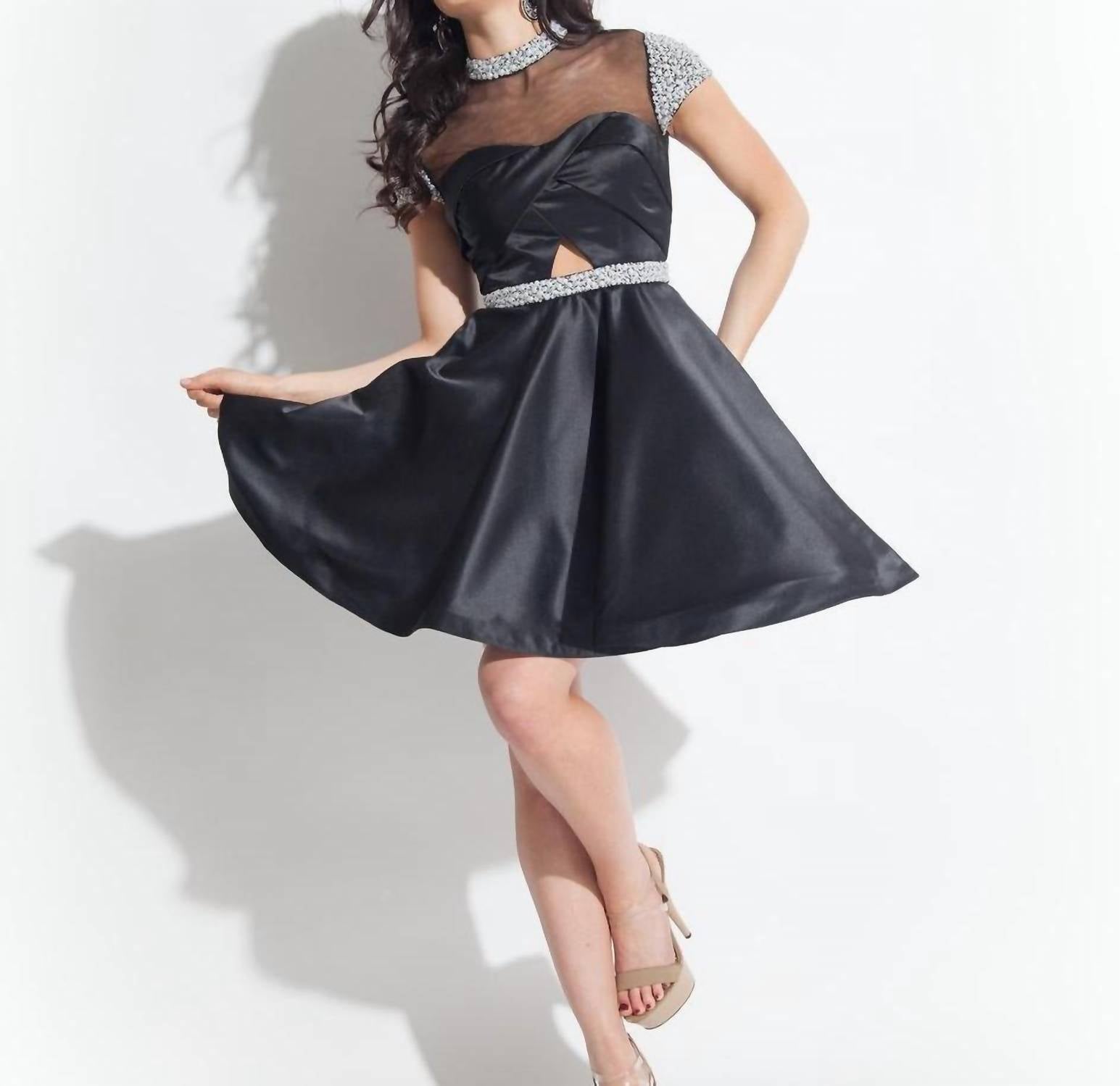 Rachel Allan - Embellished Matte Satin Homecoming Dress
