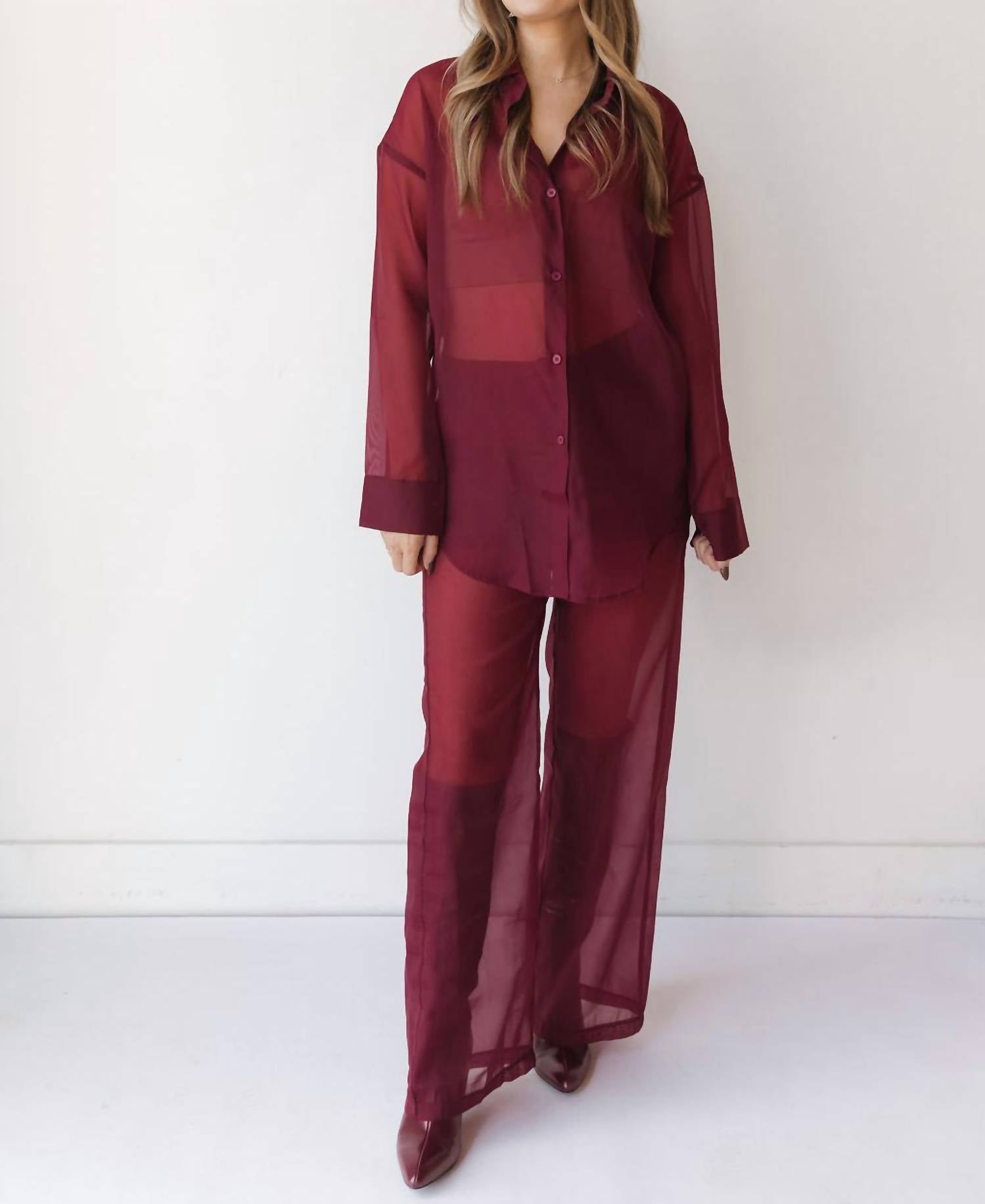 Mimosa Sheer Elegance Pants in burgundy wine - women's pants