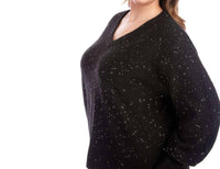 Karen Kane Sequin V-neck Sweater - Plus in black - women's sweater - view 4