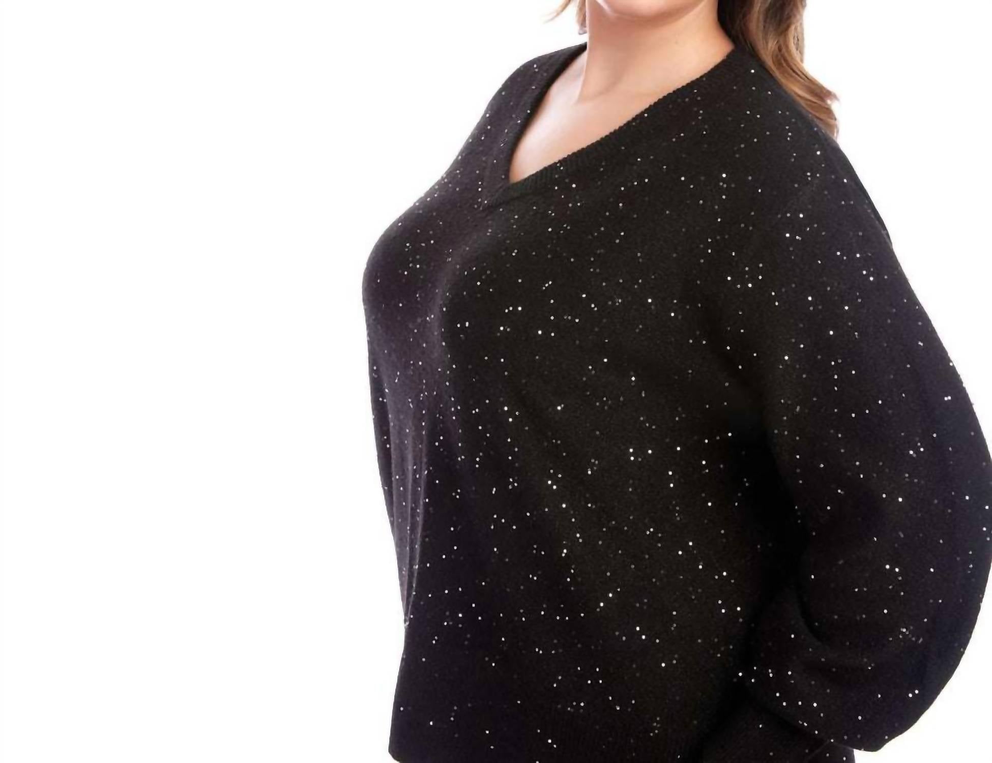 Karen Kane Sequin V-neck Sweater - Plus in black - women's sweater - view 4