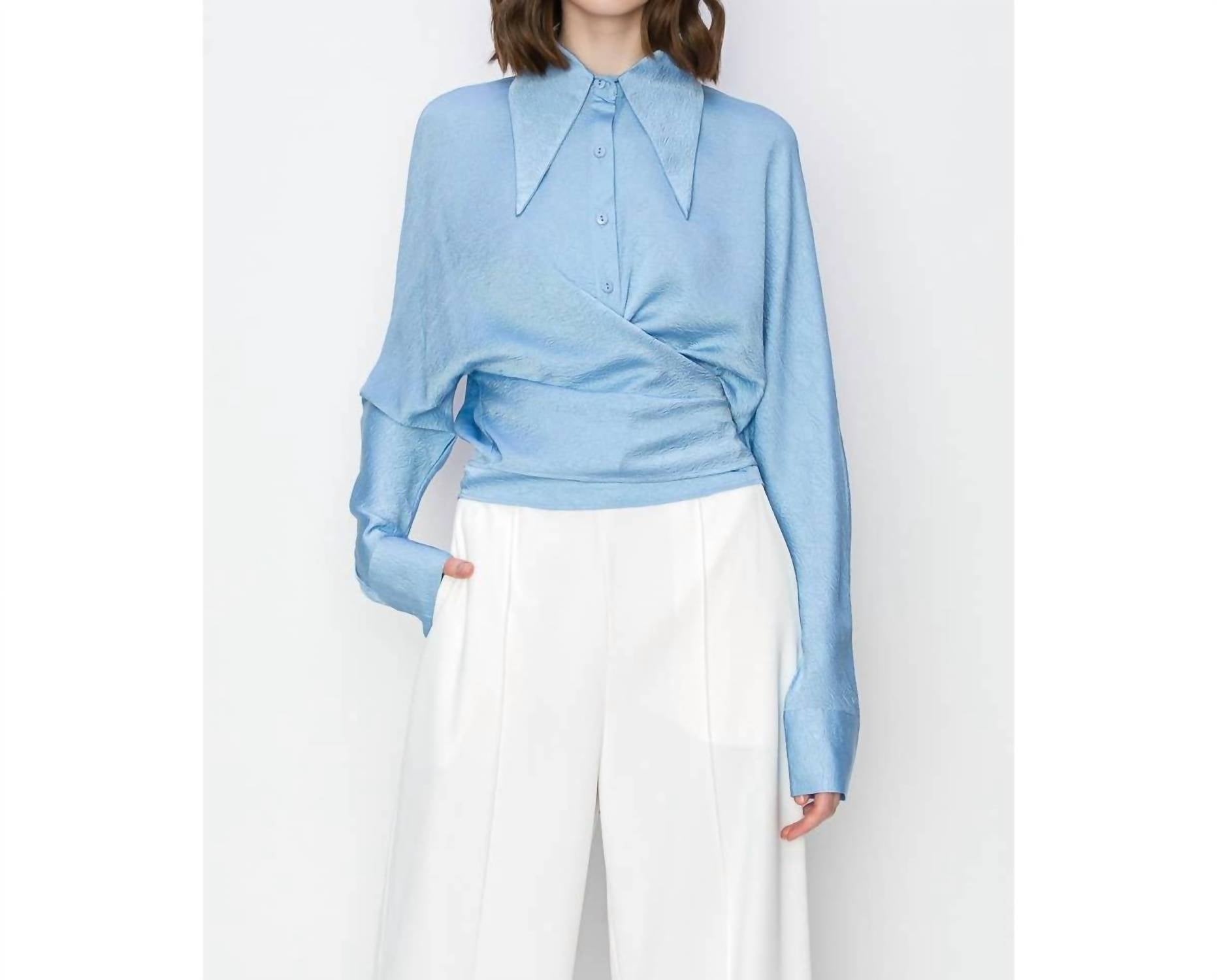 Ina - Satin Wrap Cross Knot Detail Blouse