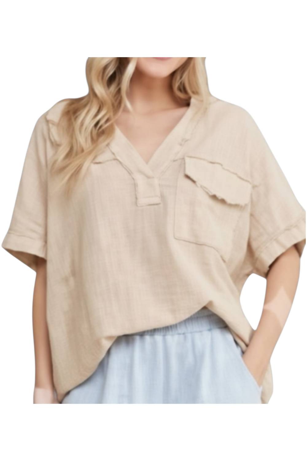 J.Her - Mineral Wash Eyelet Puff Sleeved Blouse