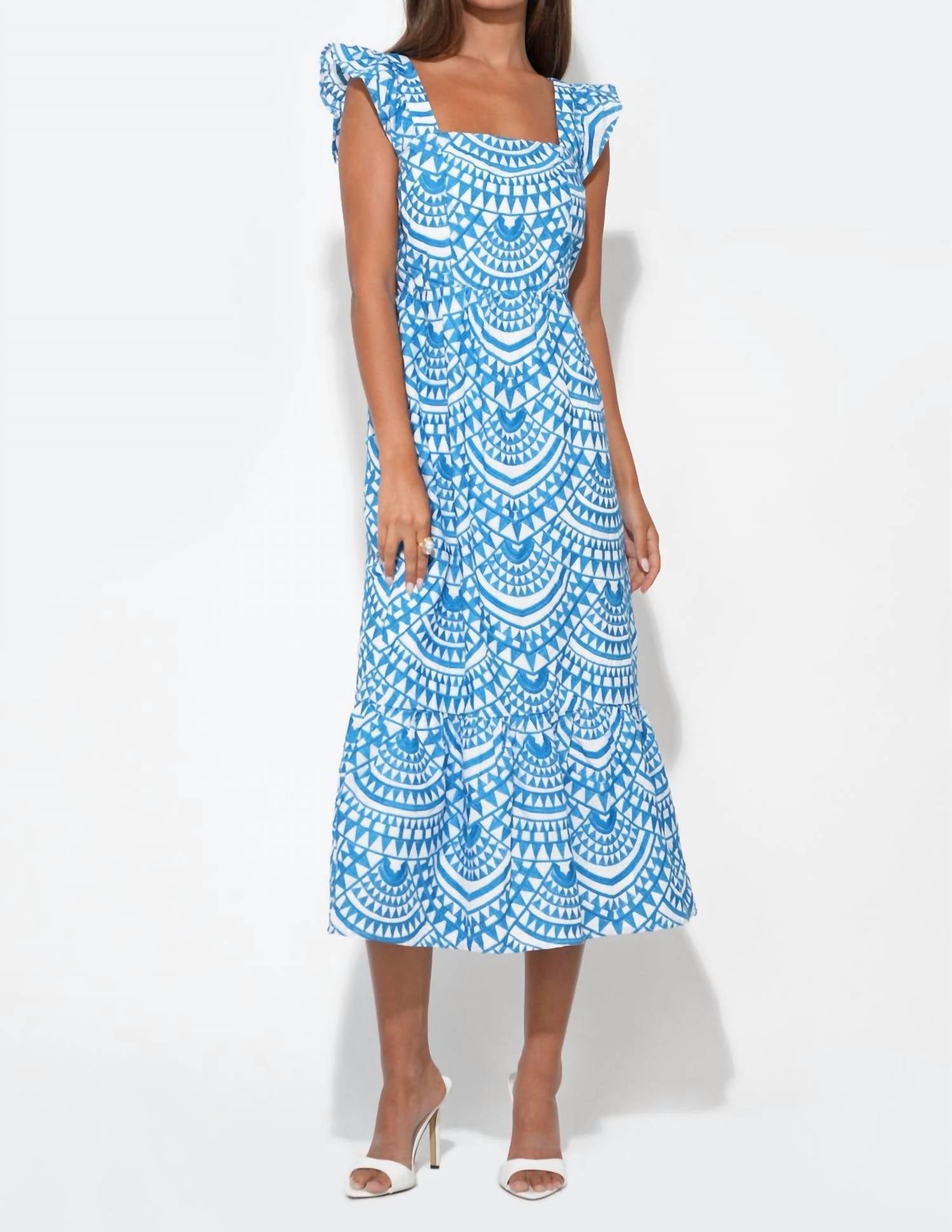 Adelyn Rae - Sadie Flutter Sleeve Embroidery Midi Dress
