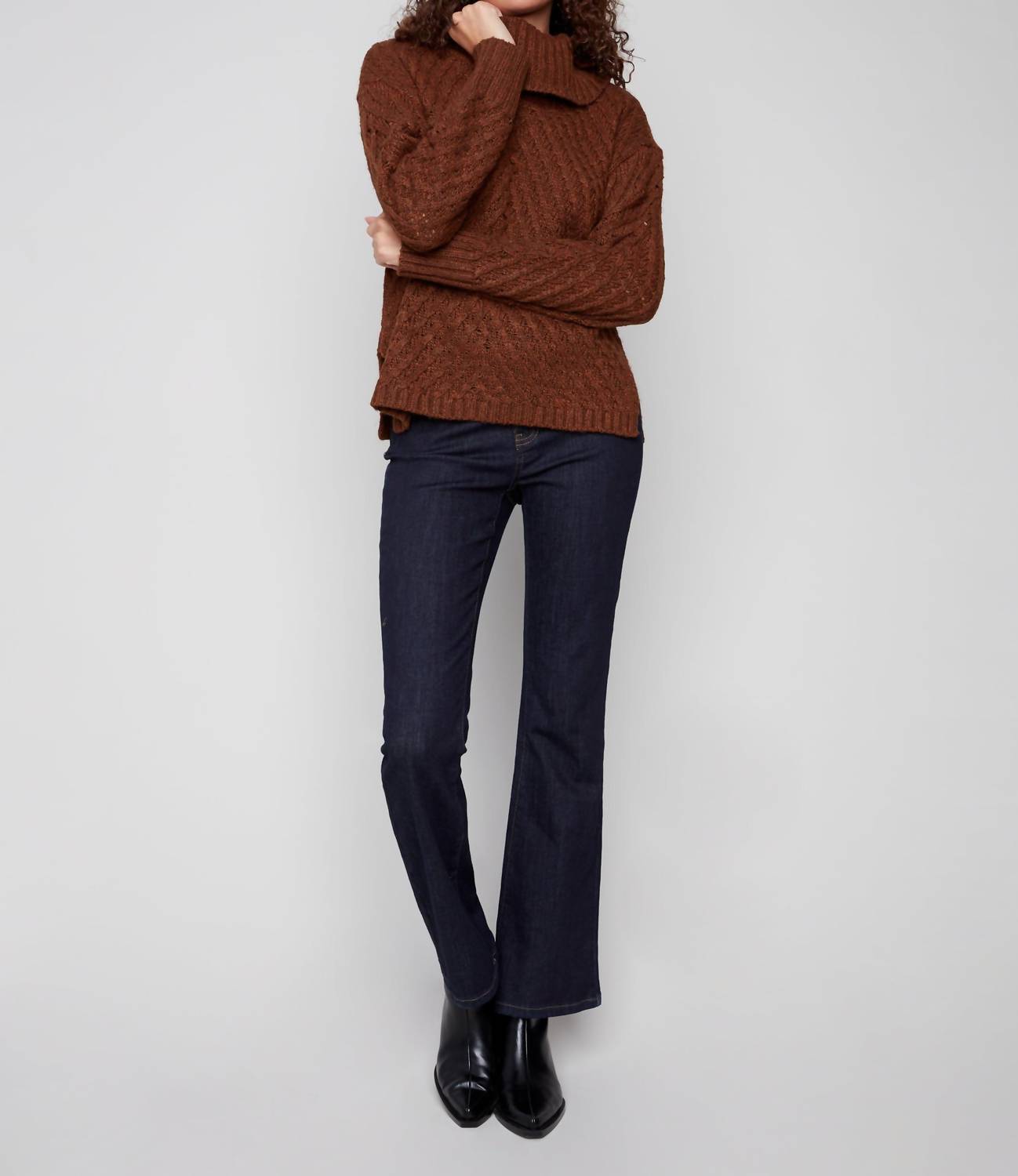 Charlie B - Cowl Neck Sweater With Diagonal Cable