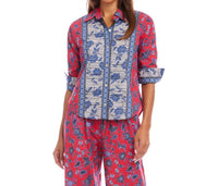 Karen Kane - Ruched Sleeve Border Print Shirt
