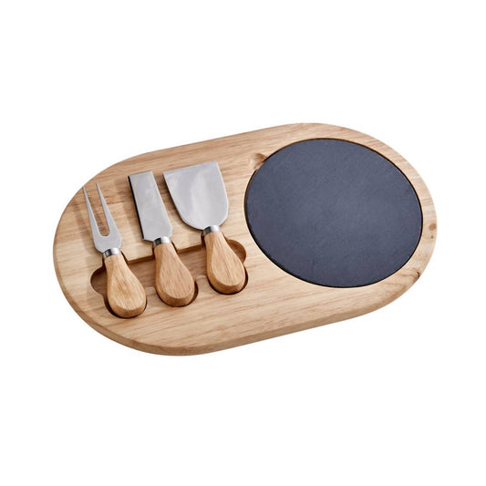 Creative Gifts International - 3-Piece Oval Slate & Wood Cheese Board Set