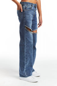 Tractr - Girls Swiftie Crystal Slit Straight Leg Jeans