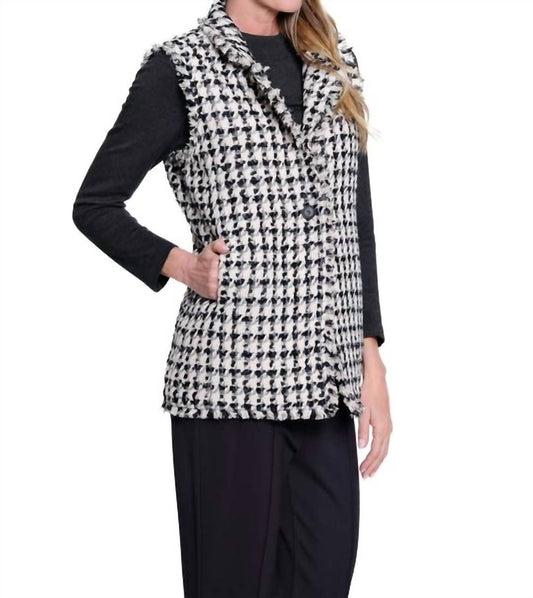 Multiples - Lapel Collar One-button Woven Lined Vest With Fringe