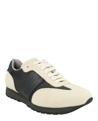 Brioni Men's Panel Woven Runner Sneakers in white black - men's shoe - detail view