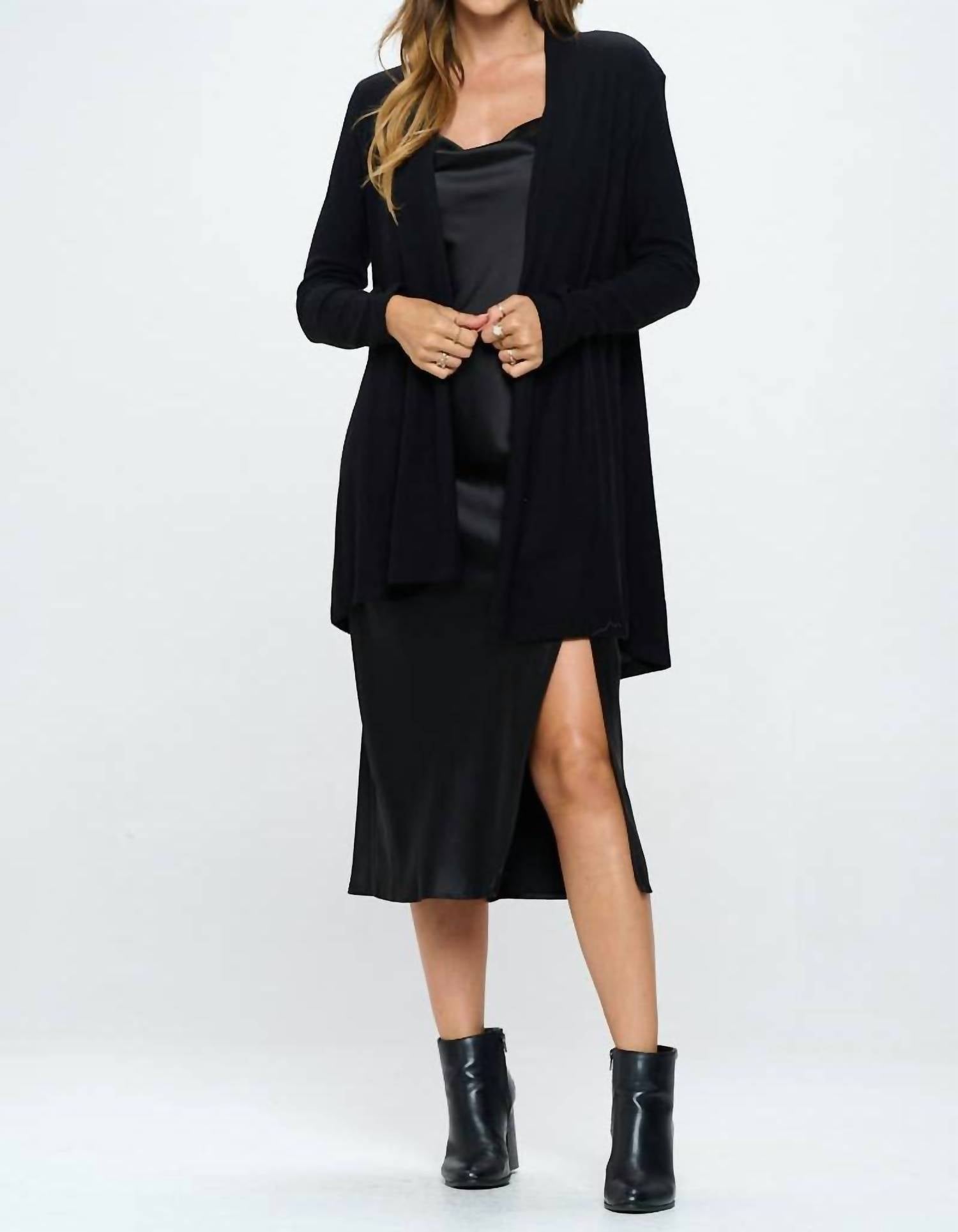 Renee C Brushed Knit Draped Cardigan With Cashmere Feel in black - women's cardigan - view 5