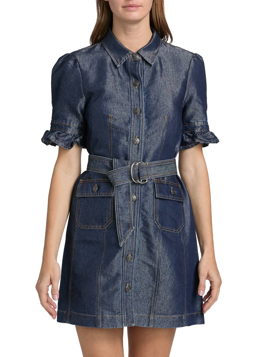 Cinq A Sept - Nolita Shimmer Denim Belted Minidress