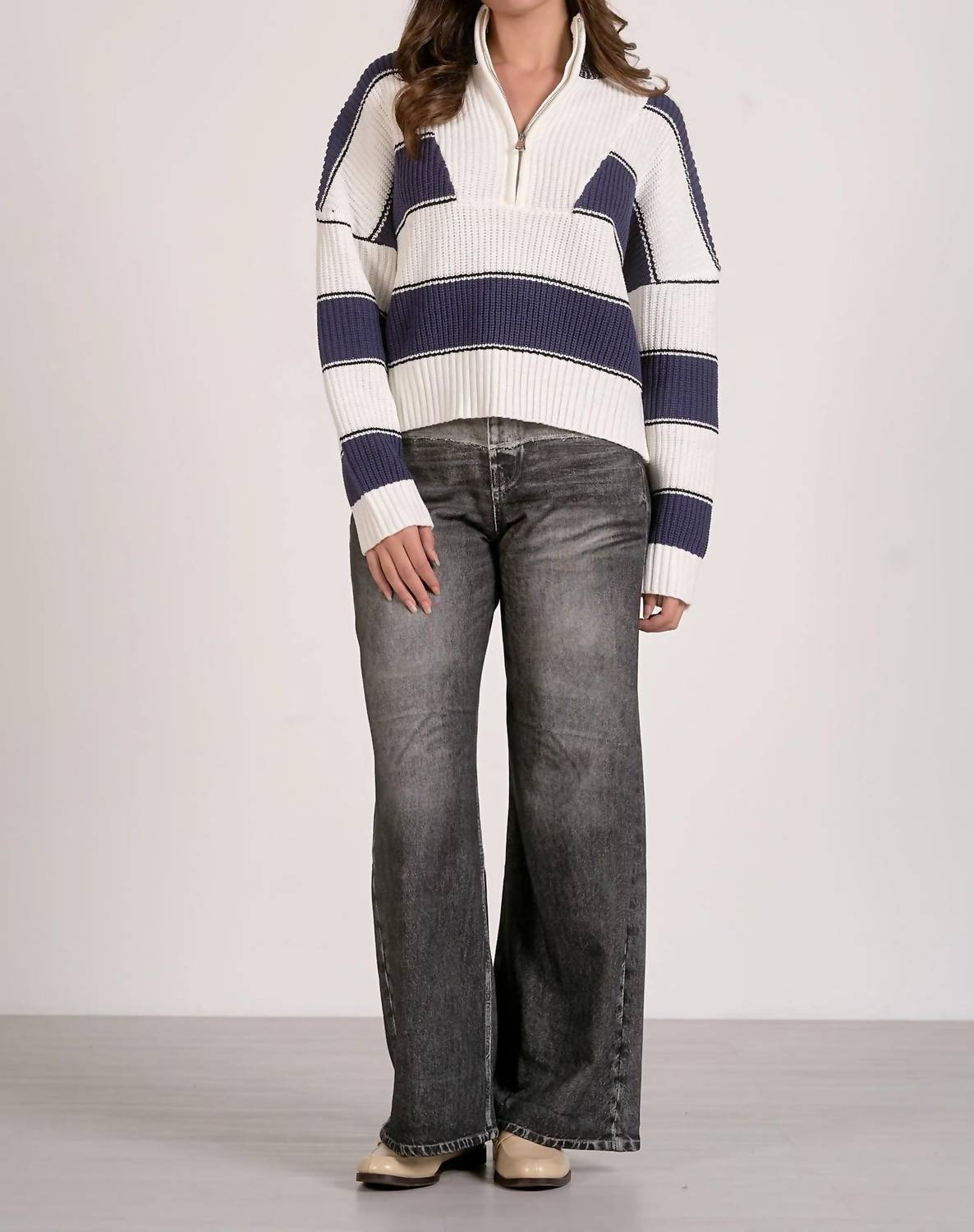 ELAN Sloane Sweater in navy - women's sweater - alternate view