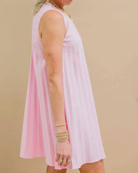ABLE Pleated Mini Linen Dress in pink - women's dress - detail view