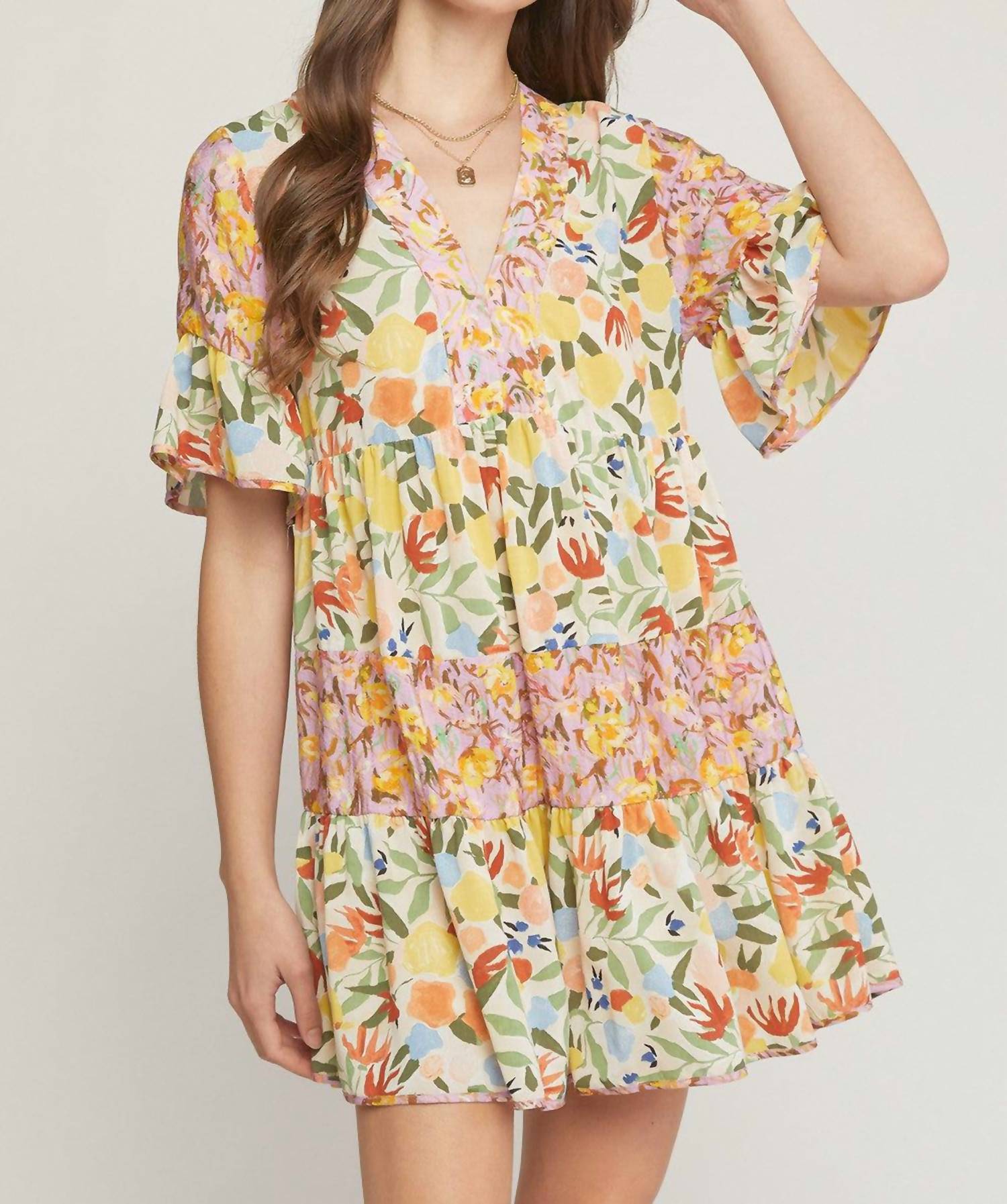 entro Mixed Floral Ruffle Dress in multi - women's dress