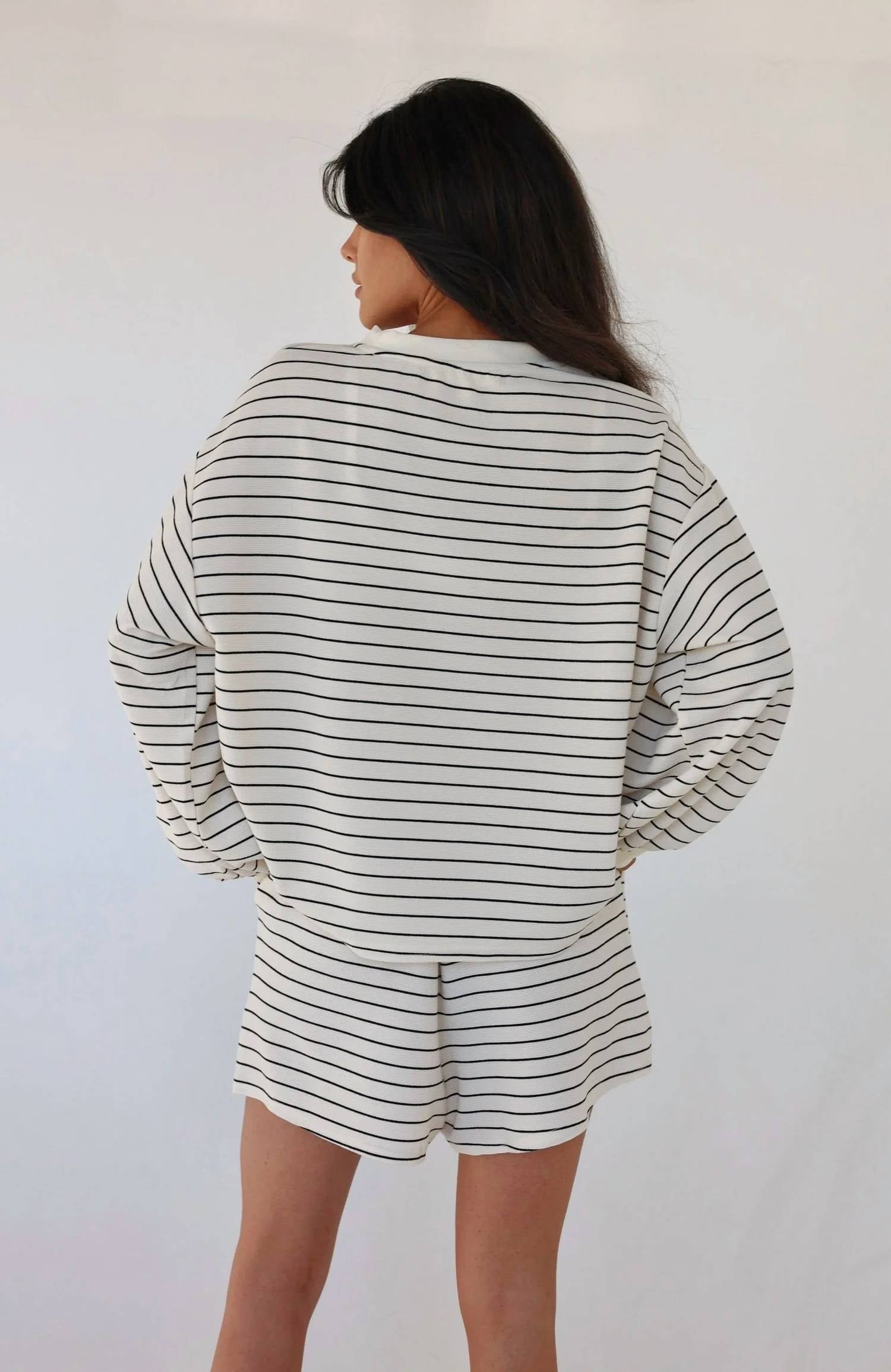 Klesis - Juliette Relaxed Striped Long Sleeve & Shorts Lounge Set