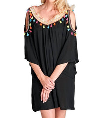 Velzera - Cold Shoulder Tassel Mini Dress - Plus