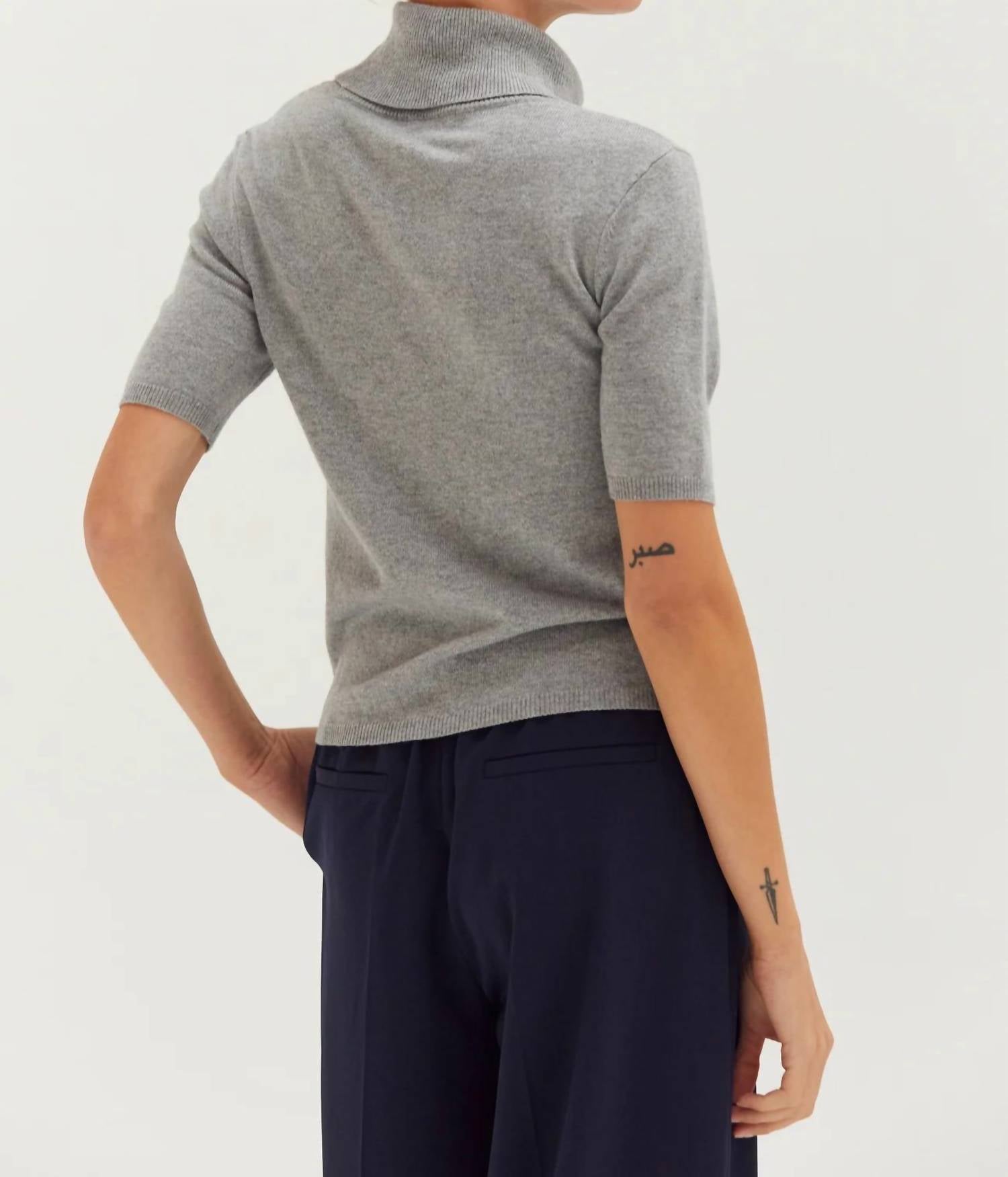 CRESCENT Elena Turtleneck Sweater Top in heather grey - women's t-shirt - detail view