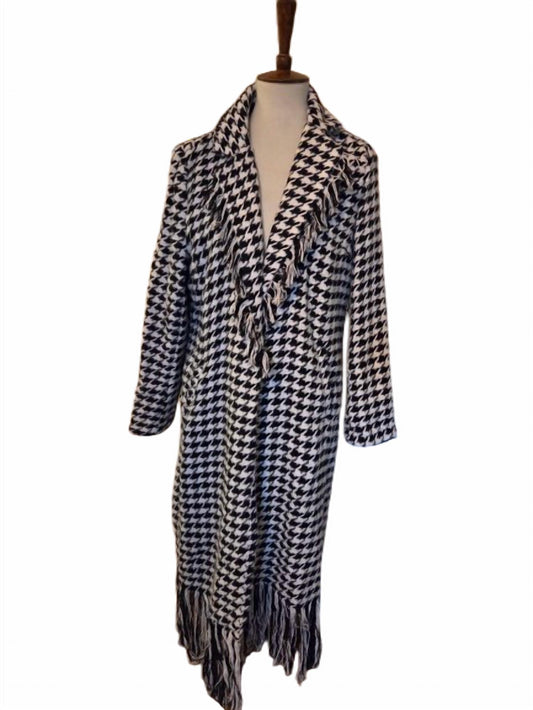 Papillon - Textured Houndstooth Jacket With Fringe
