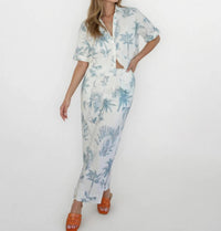 NIBI MTK Cali Cropped Shirt in faded teal palms - women's shirt