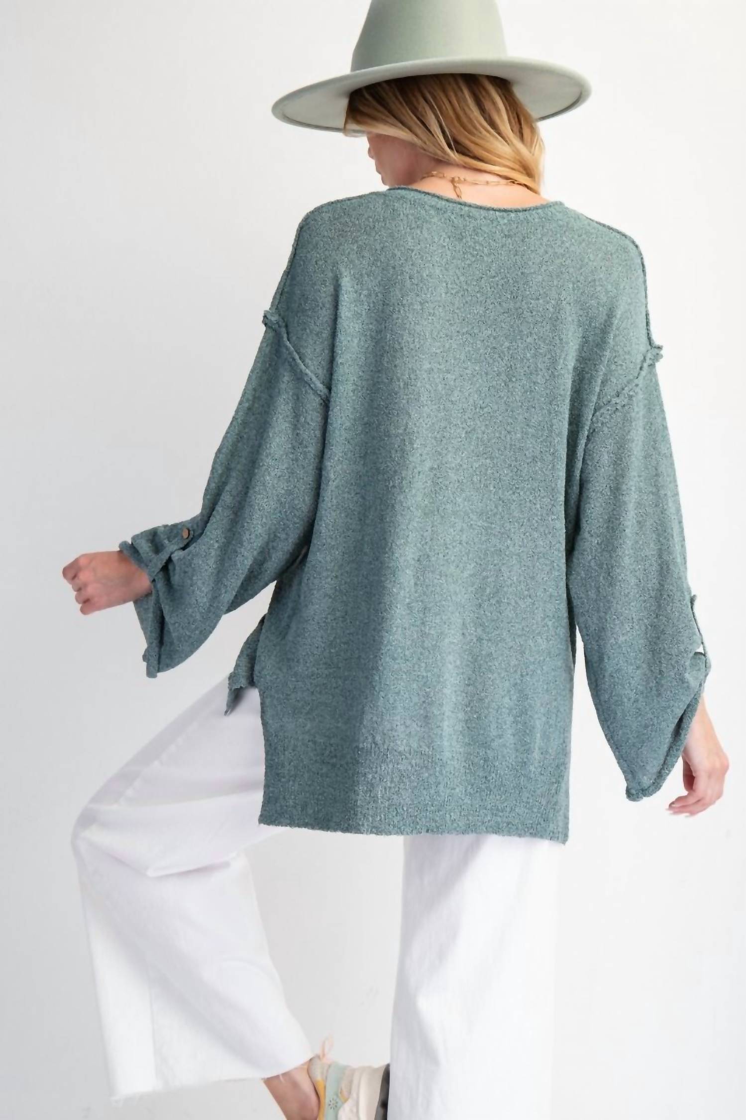 Easel - V-neckline Knit Button Detail Sweater