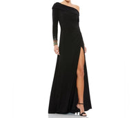 MAC DUGGAL Bead Cuff Drop Shoulder Gown in black - women's dress
