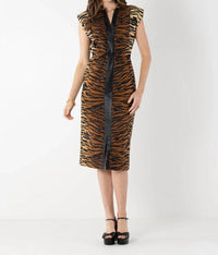 Emily McCarthy Meme Tiger Jacquard Dress in brown - women's dress