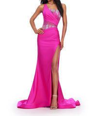 ASHLEYlauren One Shoulder Corset Bustier Prom Dress in pink - women's dress
