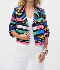 Joseph Ribkoff - Gauze Stripe Print Short Boxy Blazer