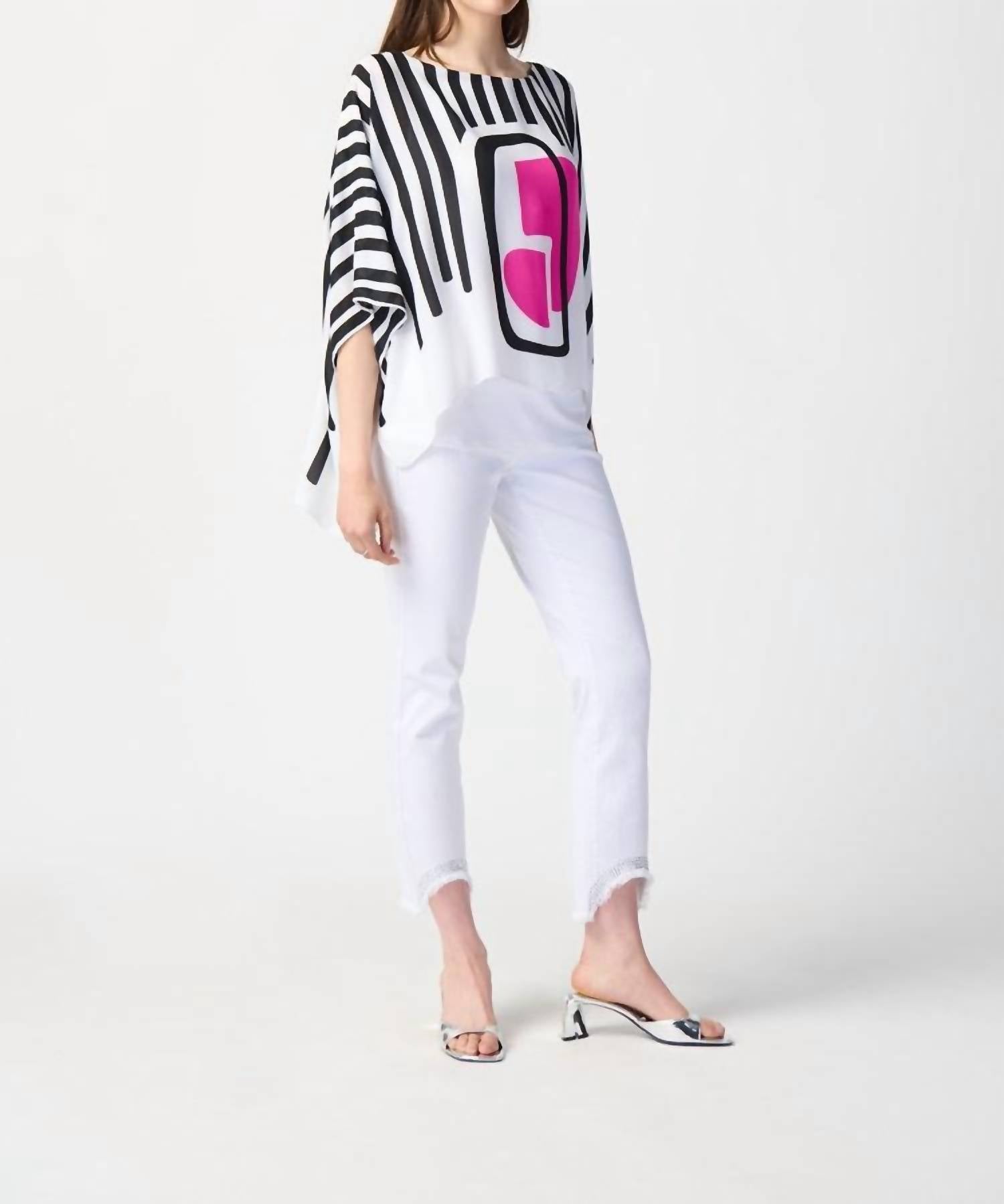 Joseph Ribkoff Adeline Abstract Print Georgette Poncho Top in multi - women's sweater - detail view