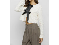 STORIA Solid Sequin Ribbon Bow Jacket in cream black - women's jacket - view 4