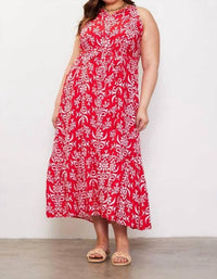 Skies Are Blue - Printed Halter Neck Maxi Trepeze Dress - Plus