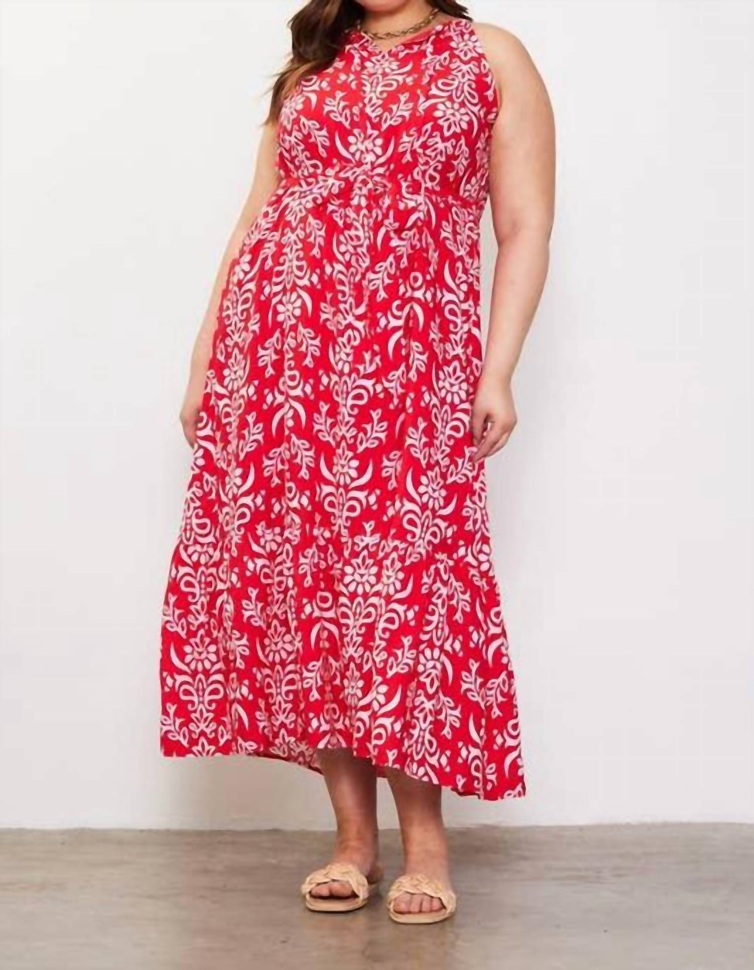 Skies Are Blue - Printed Halter Neck Maxi Trepeze Dress - Plus