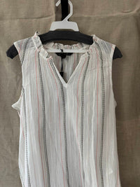 CHARLIE B Women's Ruffle Collar Sleeveless Blouse in stripes - women's blouse