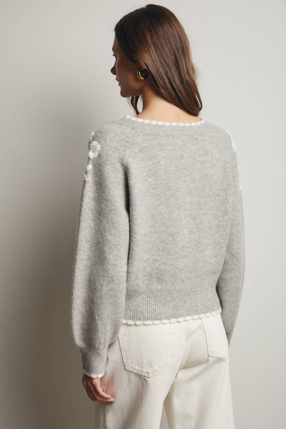 Forte - Floral Applique V-Neck Sweater