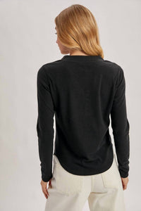 BluIvy Refined Long-sleeve Henley Top in black 1 - women's long sleeve top - view 4