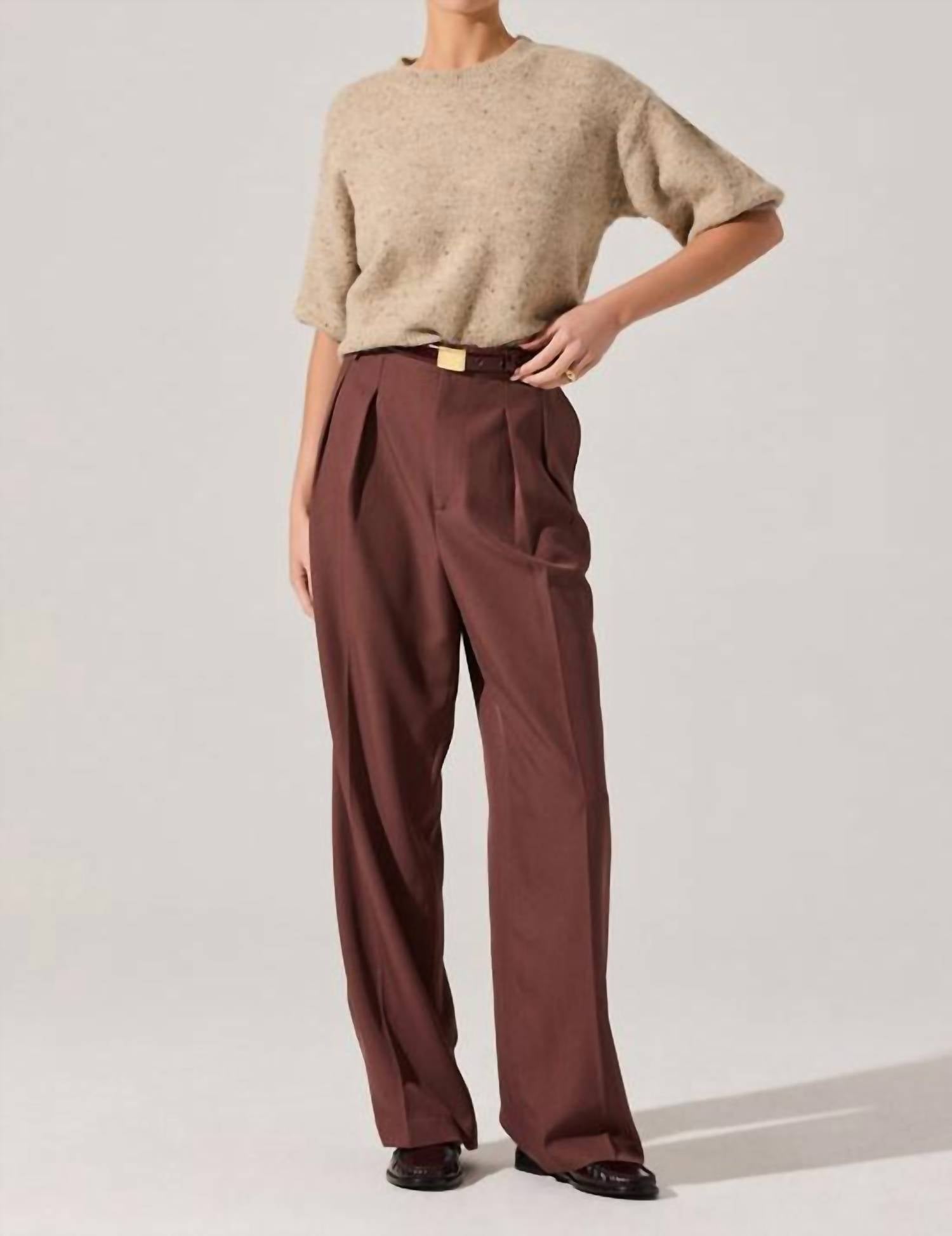 ASTR Faria Pleated Tailored Pants in plum brown - women's pants - view 4