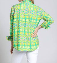 APNY Boyfriend Button-up Shirt in lime green multi - women's shirt - alternate view
