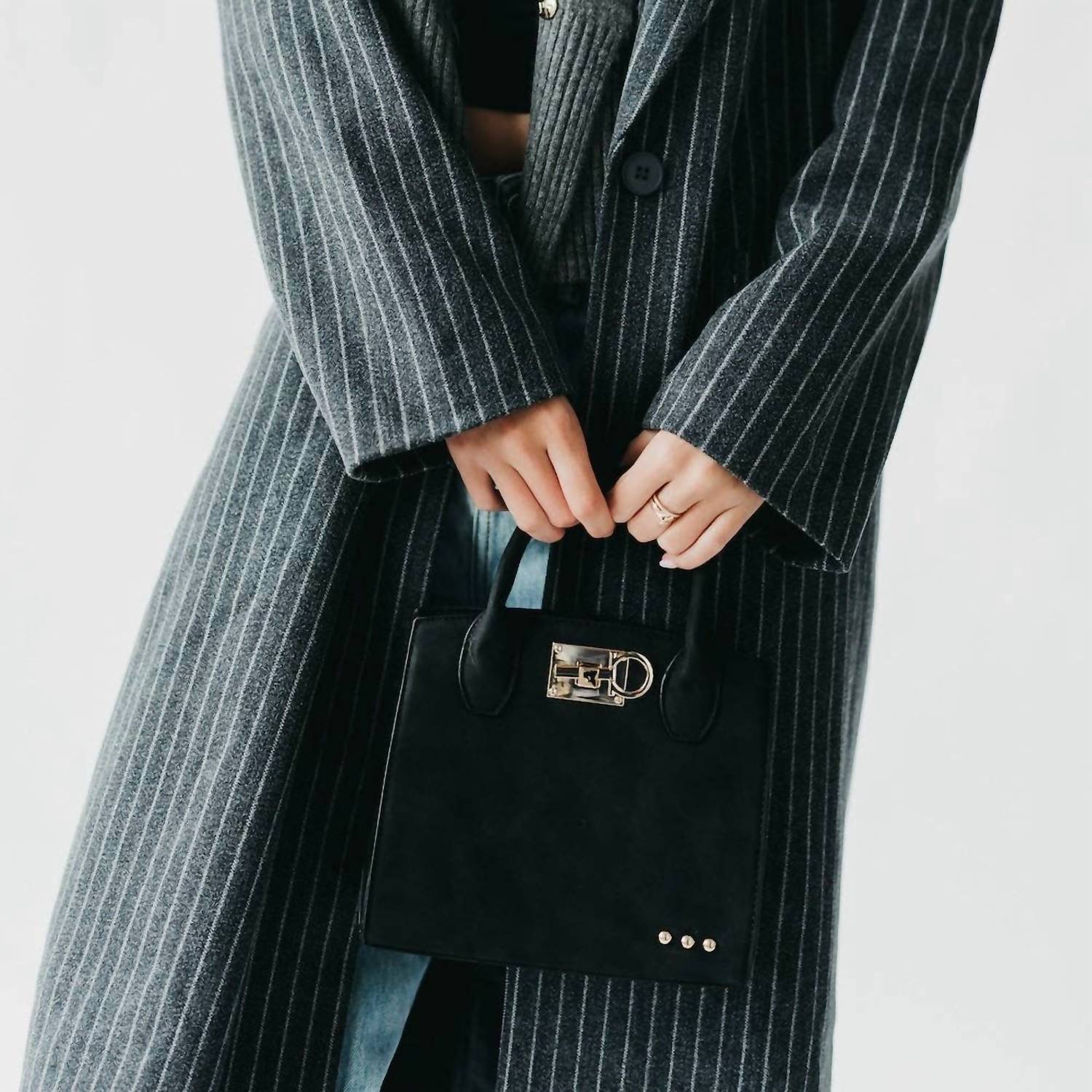 Pretty Simple Women's Nixie Nubuck Vegan Leather Small Crossbody Tote in black - women's bag - detail view