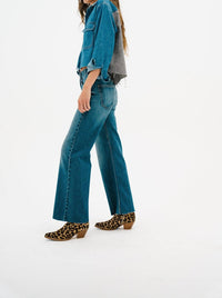ASKK NY Crosby Combo Flannel Shirt in denim and houndstooth - women's shirt - detail view