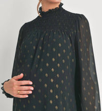 Hello Miz - Smocked Mock Neck Polka Dot Maternity Top